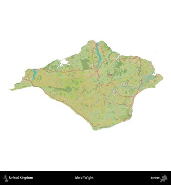 Wight Adası. Birleşik Krallık 'ın idari alanı bir OpenStreetMap İnsani Harita stili haritasında beyaza izole edildi