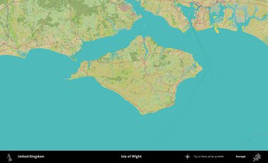 Wight Adası. Birleşik Krallık 'ın bir OpenStreetMap İnsani Biçim haritasında özetlenmiş idari alanı