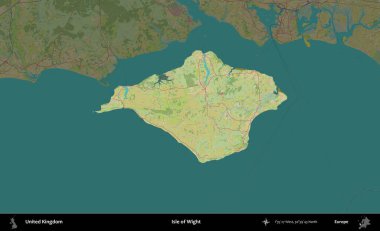 Wight Adası. Birleşik Krallık 'ın idari alanı karanlık bir OpenStreetMap İnsani Haritası biçiminde vurgulanmış ve özetlenmiştir