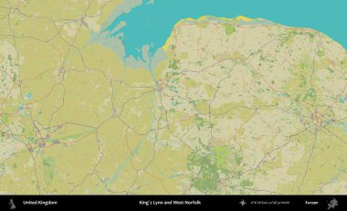 King 's Lynn ve West Norfolk. Birleşik Krallık 'ın idari alanı bir OpenStreetMap İnsani Biçim haritası üzerinde