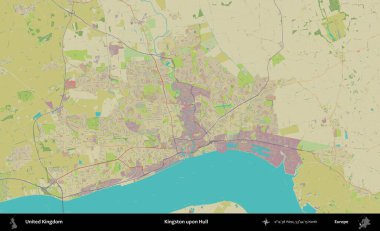 Kingston Hull 'da. Birleşik Krallık 'ın idari alanı bir OpenStreetMap İnsani Biçim haritası üzerinde