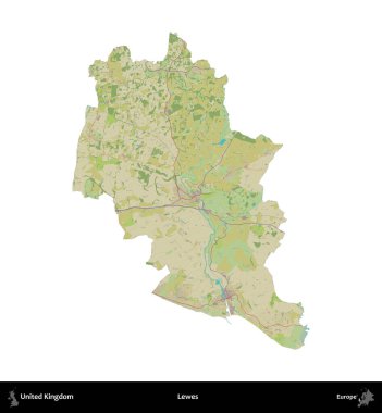 Lewes. Birleşik Krallık 'ın idari alanı bir OpenStreetMap İnsani Harita stili haritasında beyaza izole edildi