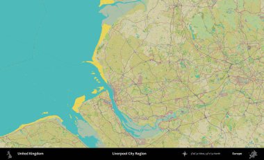Liverpool Şehri Bölgesi. Birleşik Krallık 'ın idari alanı bir OpenStreetMap İnsani Biçim haritası üzerinde