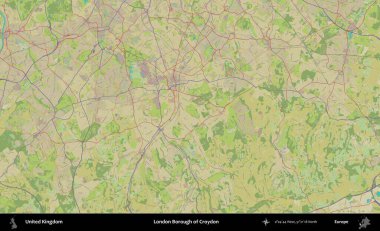 Croydon 'un Londra ilçesi. Birleşik Krallık 'ın idari alanı bir OpenStreetMap İnsani Biçim haritası üzerinde