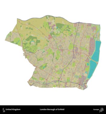 Londra Enfield İlçesi. Birleşik Krallık 'ın idari alanı bir OpenStreetMap İnsani Harita stili haritasında beyaza izole edildi