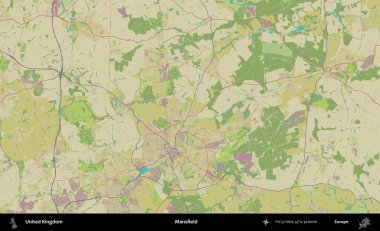 Mansfield. Birleşik Krallık 'ın idari alanı bir OpenStreetMap İnsani Biçim haritası üzerinde