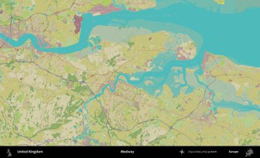 Medway. Birleşik Krallık 'ın idari alanı bir OpenStreetMap İnsani Biçim haritası üzerinde