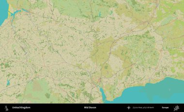 Devon 'ın ortası. Birleşik Krallık 'ın idari alanı bir OpenStreetMap İnsani Biçim haritası üzerinde