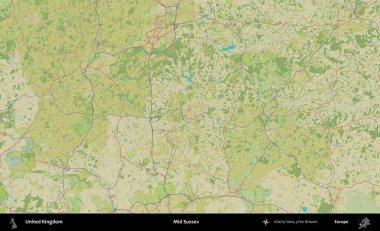 Sussex 'in ortasında. Birleşik Krallık 'ın idari alanı bir OpenStreetMap İnsani Biçim haritası üzerinde