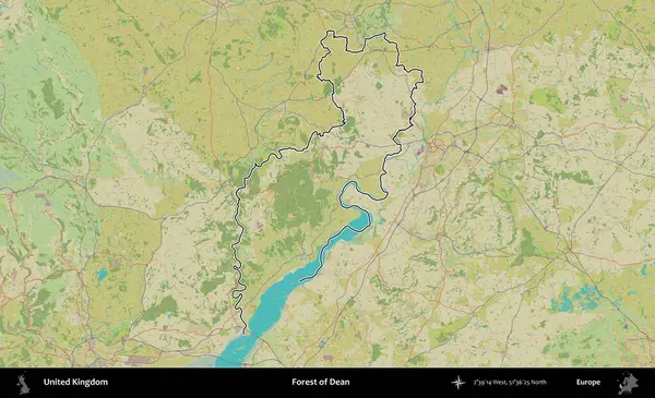 Dean Ormanı. Birleşik Krallık 'ın bir OpenStreetMap İnsani Biçim haritasında özetlenmiş idari alanı
