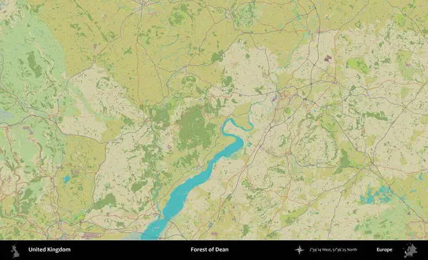 Dean Ormanı. Birleşik Krallık 'ın idari alanı bir OpenStreetMap İnsani Biçim haritası üzerinde