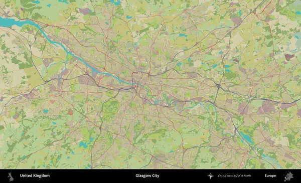 Glasgow Şehri. Birleşik Krallık 'ın idari alanı bir OpenStreetMap İnsani Biçim haritası üzerinde