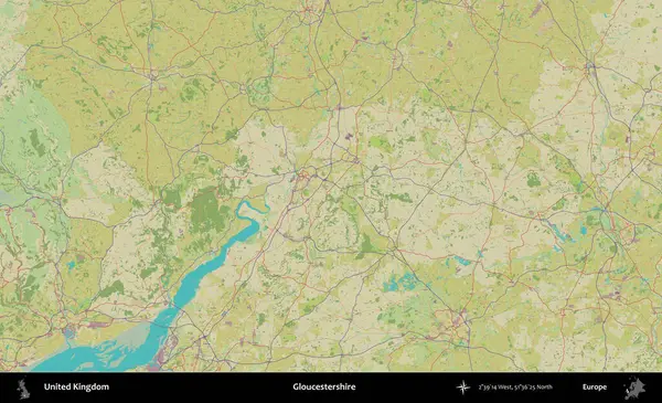 Gloucestershire 'da. Birleşik Krallık 'ın idari alanı bir OpenStreetMap İnsani Biçim haritası üzerinde