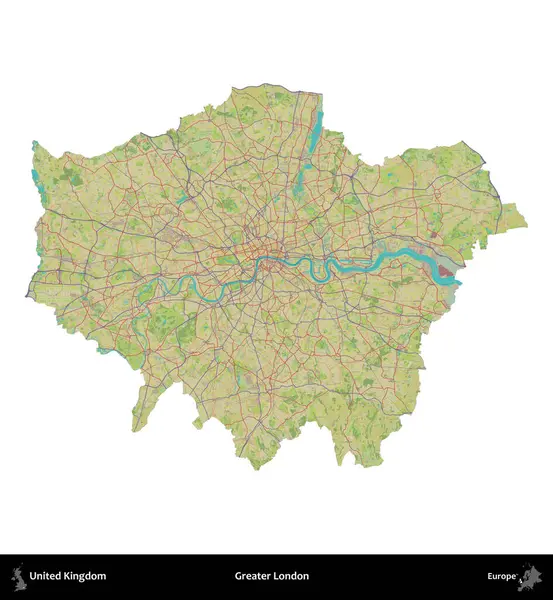 Büyük Londra. Birleşik Krallık 'ın idari alanı bir OpenStreetMap İnsani Harita stili haritasında beyaza izole edildi