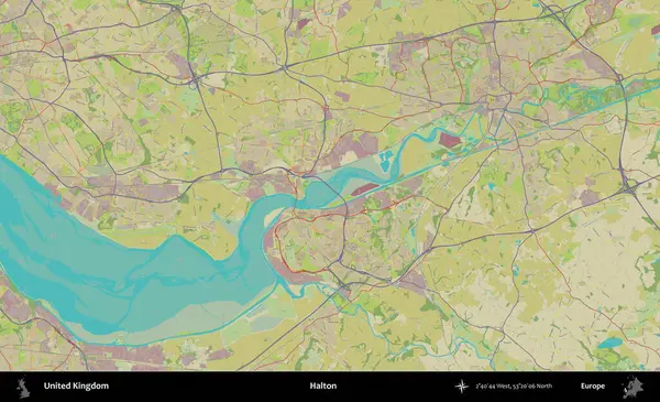 Halton. Birleşik Krallık 'ın idari alanı bir OpenStreetMap İnsani Biçim haritası üzerinde