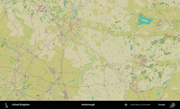 Harborough 'da. Birleşik Krallık 'ın idari alanı bir OpenStreetMap İnsani Biçim haritası üzerinde