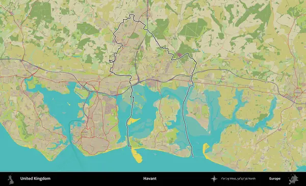 Havant. Birleşik Krallık 'ın bir OpenStreetMap İnsani Biçim haritasında özetlenmiş idari alanı