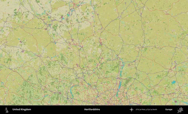 Hertfordshire 'da. Birleşik Krallık 'ın idari alanı bir OpenStreetMap İnsani Biçim haritası üzerinde