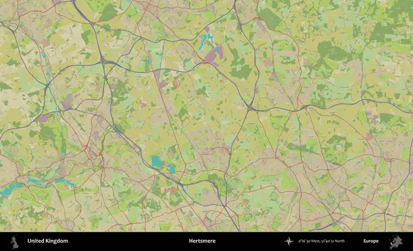 Hertsmere. Birleşik Krallık 'ın idari alanı bir OpenStreetMap İnsani Biçim haritası üzerinde