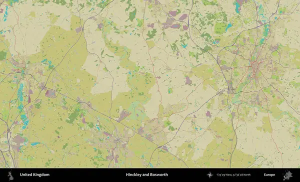 Hinckley ve Bosworth. Birleşik Krallık 'ın idari alanı bir OpenStreetMap İnsani Biçim haritası üzerinde