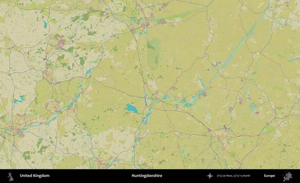 Huntingdonshire 'da. Birleşik Krallık 'ın idari alanı bir OpenStreetMap İnsani Biçim haritası üzerinde