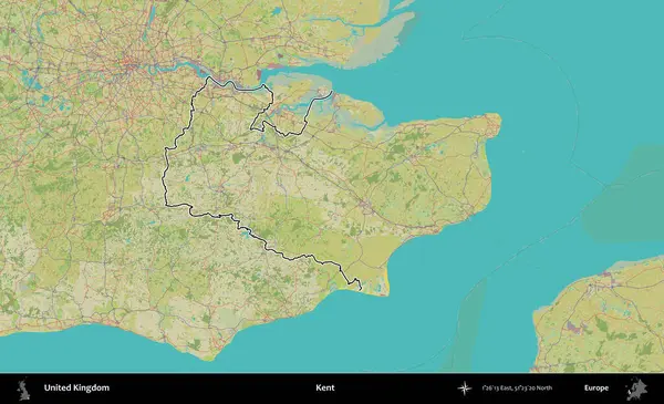Kent. Birleşik Krallık 'ın bir OpenStreetMap İnsani Biçim haritasında özetlenmiş idari alanı