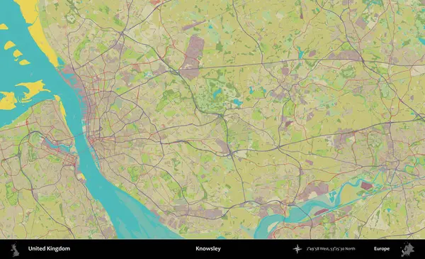 Knowsley. Birleşik Krallık 'ın idari alanı bir OpenStreetMap İnsani Biçim haritası üzerinde