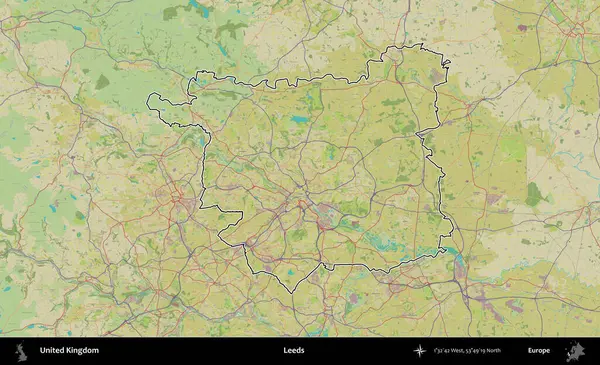 Leeds. Birleşik Krallık 'ın bir OpenStreetMap İnsani Biçim haritasında özetlenmiş idari alanı