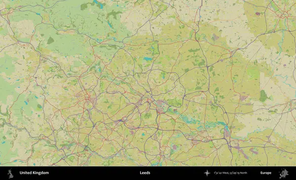 Leeds. Birleşik Krallık 'ın idari alanı bir OpenStreetMap İnsani Biçim haritası üzerinde