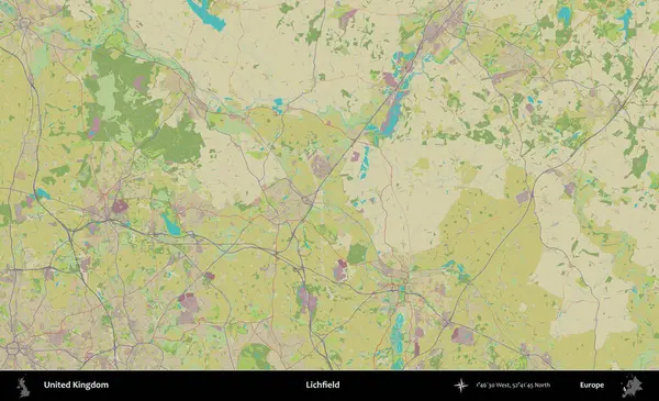 Lichfield 'da. Birleşik Krallık 'ın idari alanı bir OpenStreetMap İnsani Biçim haritası üzerinde