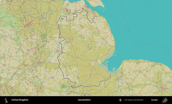 Hughnshire 'da. Birleşik Krallık 'ın bir OpenStreetMap İnsani Biçim haritasında özetlenmiş idari alanı