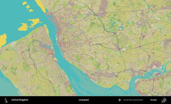 Liverpool 'da. Birleşik Krallık 'ın idari alanı bir OpenStreetMap İnsani Biçim haritası üzerinde