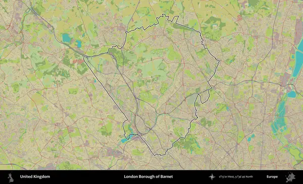 Londra Barnet İlçesi. Birleşik Krallık 'ın bir OpenStreetMap İnsani Biçim haritasında özetlenmiş idari alanı