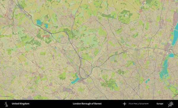 Londra Barnet İlçesi. Birleşik Krallık 'ın idari alanı bir OpenStreetMap İnsani Biçim haritası üzerinde