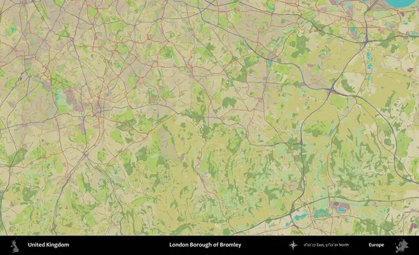Bromley 'in Londra ilçesi. Birleşik Krallık 'ın idari alanı bir OpenStreetMap İnsani Biçim haritası üzerinde