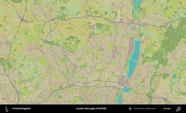 Londra Enfield İlçesi. Birleşik Krallık 'ın bir OpenStreetMap İnsani Biçim haritasında özetlenmiş idari alanı