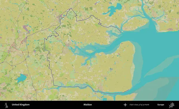 Maldon. Birleşik Krallık 'ın bir OpenStreetMap İnsani Biçim haritasında özetlenmiş idari alanı