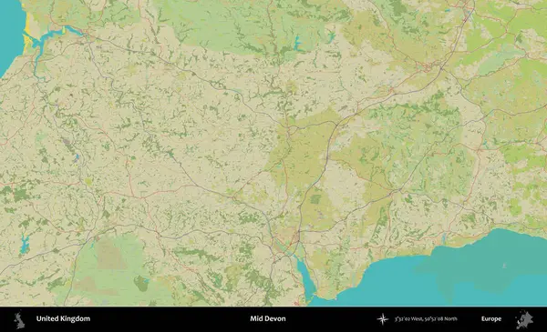 Devon 'ın ortası. Birleşik Krallık 'ın idari alanı bir OpenStreetMap İnsani Biçim haritası üzerinde
