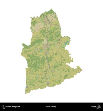 Köstebek Vadisi. Birleşik Krallık 'ın idari alanı bir OpenStreetMap İnsani Harita stili haritasında beyaza izole edildi