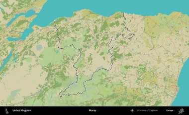 - Moray. Birleşik Krallık 'ın bir OpenStreetMap İnsani Biçim haritasında özetlenmiş idari alanı