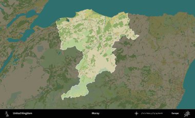 - Moray. Birleşik Krallık 'ın idari alanı karanlık bir OpenStreetMap İnsani Haritası biçiminde vurgulanmış ve özetlenmiştir