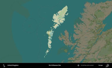 Hayır, Eileanan Siar. Birleşik Krallık 'ın idari alanı karanlık bir OpenStreetMap İnsani Haritası biçiminde vurgulanmış ve özetlenmiştir