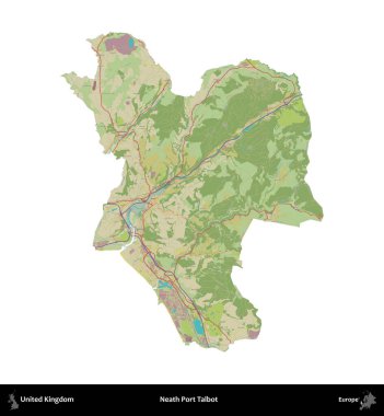 Talbot Limanı 'nın yanında. Birleşik Krallık 'ın idari alanı bir OpenStreetMap İnsani Harita stili haritasında beyaza izole edildi