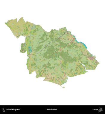 Yeni Orman. Birleşik Krallık 'ın idari alanı bir OpenStreetMap İnsani Harita stili haritasında beyaza izole edildi