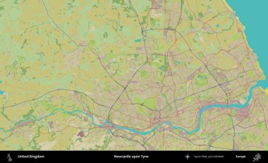 Newcastle Tyne 'da. Birleşik Krallık 'ın idari alanı bir OpenStreetMap İnsani Biçim haritası üzerinde