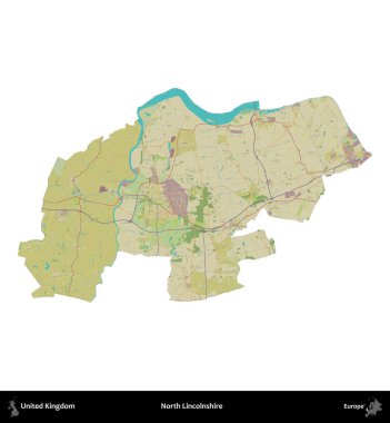 Kuzey Hughnshire 'da. Birleşik Krallık 'ın idari alanı bir OpenStreetMap İnsani Harita stili haritasında beyaza izole edildi
