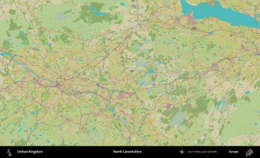 Kuzey Lanarkshire. Birleşik Krallık 'ın idari alanı bir OpenStreetMap İnsani Biçim haritası üzerinde