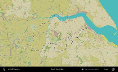 Kuzey Hughnshire 'da. Birleşik Krallık 'ın bir OpenStreetMap İnsani Biçim haritasında özetlenmiş idari alanı