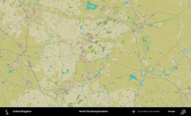 Kuzey Northamptonshire. Birleşik Krallık 'ın idari alanı bir OpenStreetMap İnsani Biçim haritası üzerinde