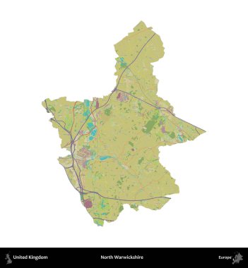Kuzey Warwickshire. Birleşik Krallık 'ın idari alanı bir OpenStreetMap İnsani Harita stili haritasında beyaza izole edildi